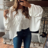 Just Vibing Ivory Round Neck Raw Edge Flowy Long Sleeve