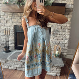 Vacation Mode Light Denim Embroidered Tank Mini