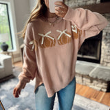 Coral Pumpkin Lace Bow Detailed Sweater