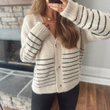 Cozy Contrast V Neck Cardigan