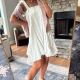 Coastal Elegance White Mock Overall Embroidered Flowy Mini