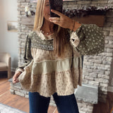 Olive Gauze Floral Printed Top