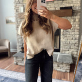 Taupe Sleeveless Mock Neck Sweater Top