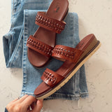 Cognac Brown Wedge Heel Double Braided Strap Sandal
