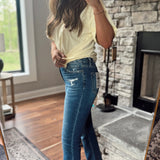 Mica Steel Blue HR Straight Leg Step Hem Denim