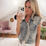 Rebel Spirit Denim Collared Contrast Button Up Vest