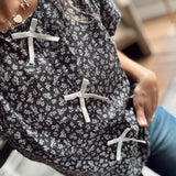 Black Floral Bow Detail Blouse