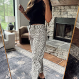 Risen HR Cream Leopard Barrel Crop Cuffed Jeans