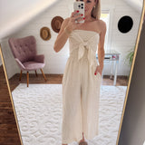 Natural Floral Tie Front Jumpsuit