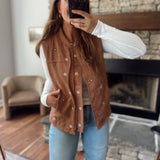 Caramel Stitched in Bloom Corduroy Vest