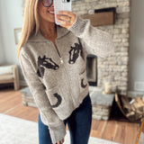 Light Brown Western Jacquard Cardigan
