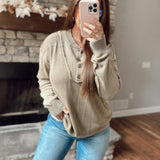 Dusty Roads Olive Mineral-Washed Button Up Knit Sweater