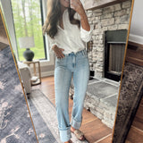 Risen Light HR Seam Detail Ankle Straight Wide Cuffed Jeans