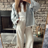 Pops Of Cherries Natural Linen Embroidered Pants with Scallop Hem