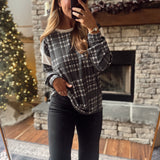 Black Shadow Check Plaid Top