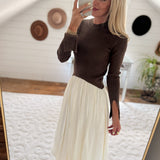 Espresso Contrast Sweater Balloon Skirt Midi Dress