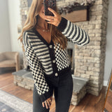 Black Check & Stripe Contrast Cardigan