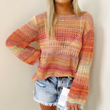 Madison Pink Multicolor Open-Knit Sweater