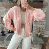 Ribbons & Pearls Pink Chunky Knit Cardi