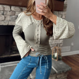 Go With The Flow Olive Multi Bell Sleeve Henley