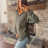 Olive Trail Length Quarter Zip Pullover