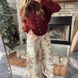 Cream Floral Ruffle Lace Pants