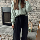 Black Total Comfort Wide Leg Front Seam Lounge Pant