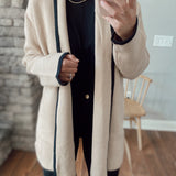 All About You Taupe Cardi W/ Hem Stripe Contrast