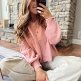 Rose Pink Ribbed Button Cardigan