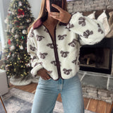 Red Bean Bow Sherpa Jacket