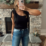 New Found Persona Black Satin Tie Knit Tank