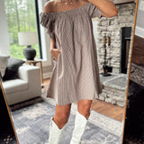 Choco Plaid Pattern Play Puff Sleeve Mini