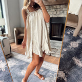 Coastal Elegance Beige Mock Overall Embroidered Flowy Mini