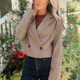 Alpha Girl Brown Houndstooth Crop Blazer