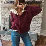 Cranberry Cable Knit Contrast Cardigan