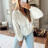 White Melange Zenia Plaid Trim Pullover