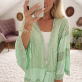 Very Viv Muted Lime Lace-Trim Cardigan