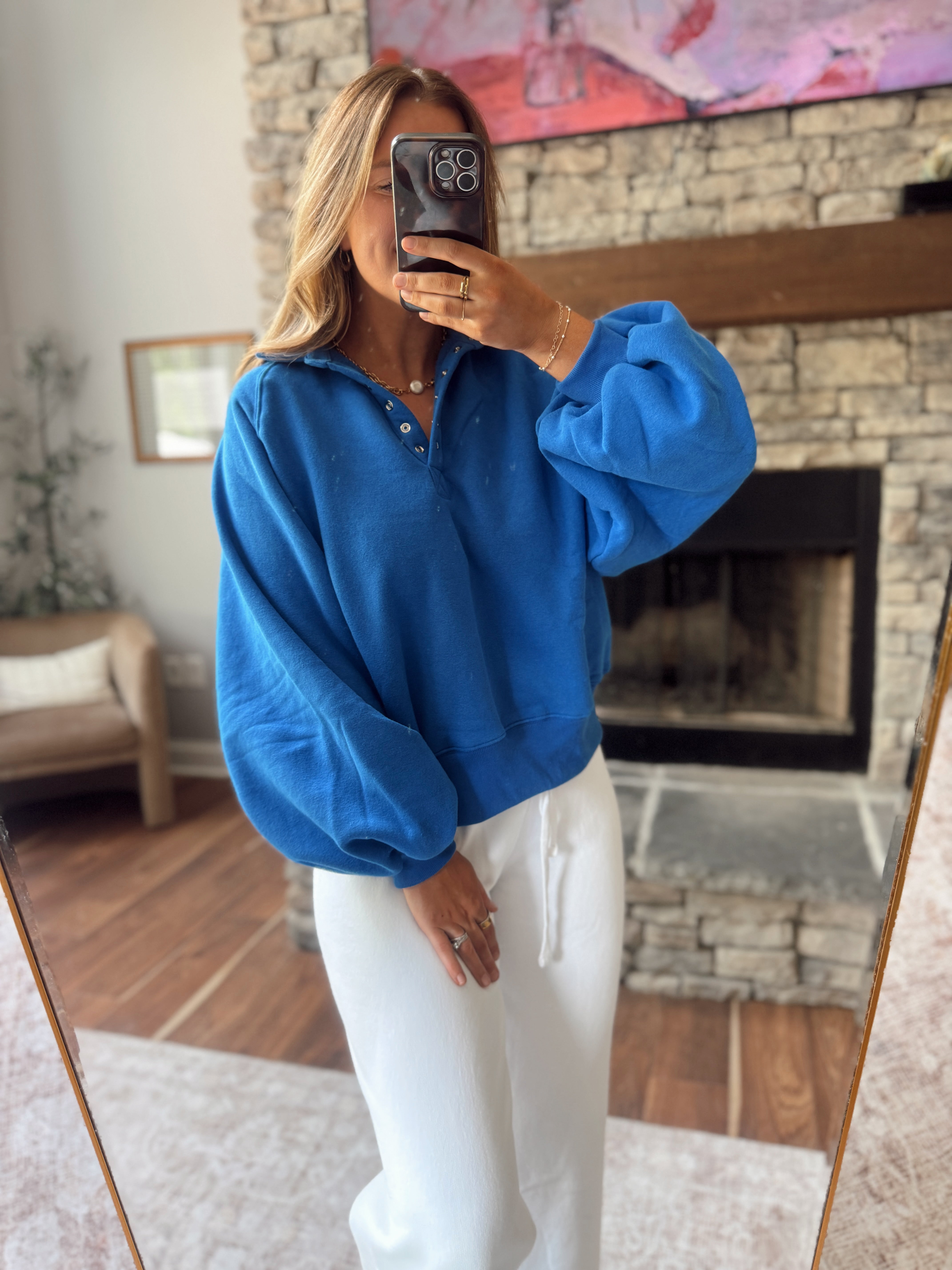 Cobalt Blue Montauk Snap Button Pullover