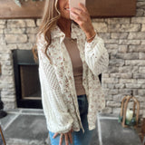 Cream Floral Sweater Sleeve Gauze Button-Up
