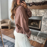 Chestnut Washed Waffle Crop Hoodie