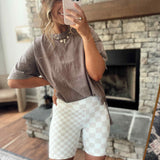 Neutral Checkered Dreams Biker Shorts