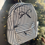 Black Coquette Bow Embroidered Gingham Backpack