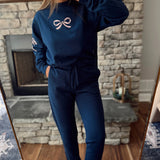 Navy Dainty Bow Jogger Sweatpants