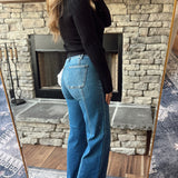 Risen Dark HR Curved Seam Detail Wide Leg Jeans