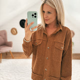 Oakley Coco Brown Button Down Ribbed Shacket