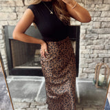 Brown Cheetah Satin Maxi Skirt