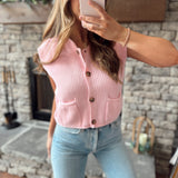 Baby Pink Pocket Pal Button Down Sweater Vest