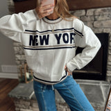 New York White Multi Crew Sweater