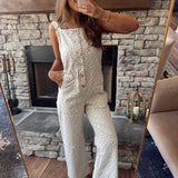 Floral Fields Cream Denim Open Back Overalls