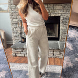 Cream/Taupe Tailored Grid Pants